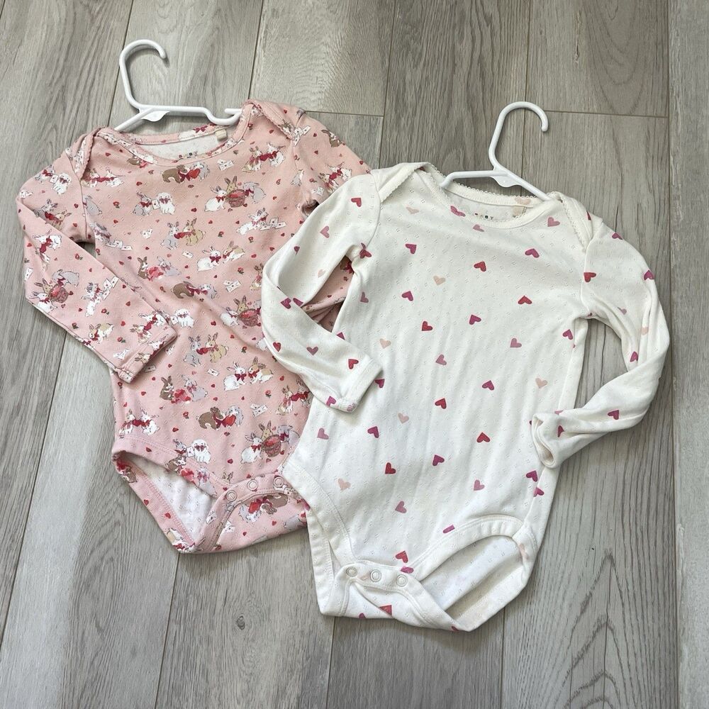 Mini Boden One-Piece cotton heart print set of 2 baby Pink White (size 2-3Y)